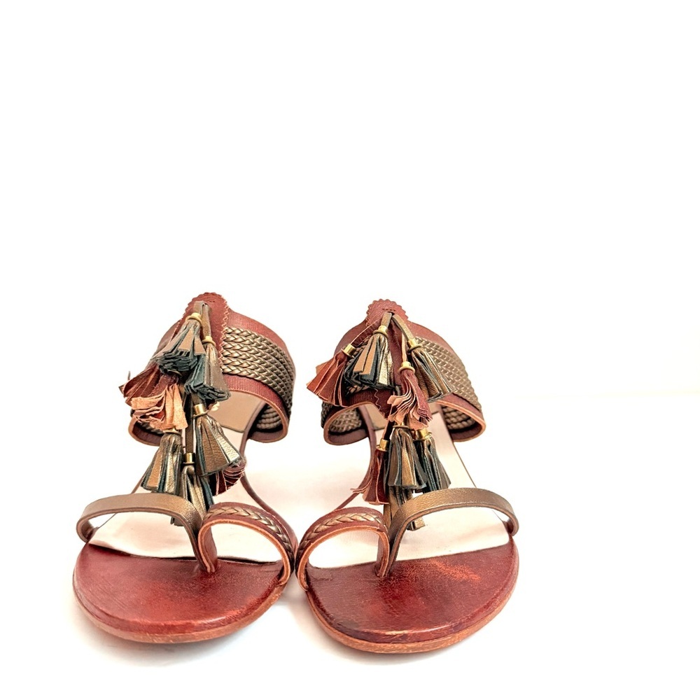 Christian Dior Vintage Brown Gold Leather Tassel thong kitten heel sandals EU 40 - Picture 3 of 10